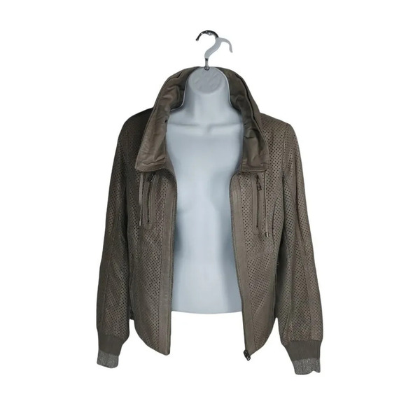 Danier  Leather Jacket Coat Bomber Motorcycle Cut Outs Taupe Muddy Brown XS - Picture 3 of 10